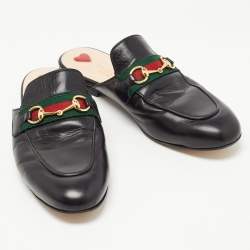 Gucci Black Leather Princetown Flat Mules Size 38