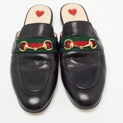 Gucci Black Leather Princetown Flat Mules Size 38
