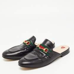 Gucci Black Leather Princetown Flat Mules Size 38