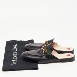Gucci Black Leather Princetown Flat Mules Size 38