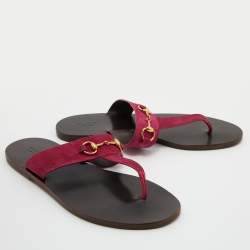 Pre Owned Gucci Pink Suede Horsebit Thong Flat Sandals Size 39