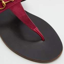 Pre Owned Gucci Pink Suede Horsebit Thong Flat Sandals Size 39