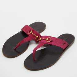 Pre Owned Gucci Pink Suede Horsebit Thong Flat Sandals Size 39