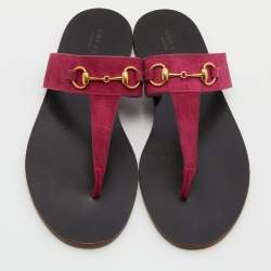 Pre Owned Gucci Pink Suede Horsebit Thong Flat Sandals Size 39