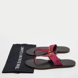 Pre Owned Gucci Pink Suede Horsebit Thong Flat Sandals Size 39