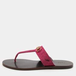 Pre Owned Gucci Pink Suede Horsebit Thong Flat Sandals Size 39