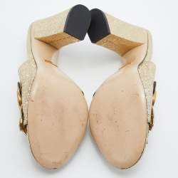 Gucci Metallic Gold Texture Leather Double G Marmont Fringe Slide Sandals Size 39