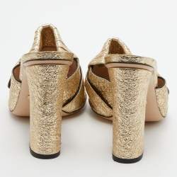 Gucci Metallic Gold Texture Leather Double G Marmont Fringe Slide Sandals Size 39