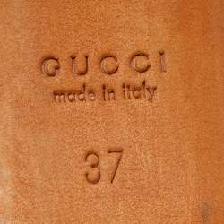 Pre Owned Gucci Brown/Beige GG Canvas GG Logo Peep Toe Block Heel Pumps Size 37