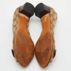 Pre Owned Gucci Brown/Beige GG Canvas GG Logo Peep Toe Block Heel Pumps Size 37