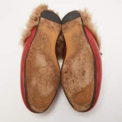 Pre Owned Gucci Dark Red Leather and Fur Princetown Flat Mules Size 38