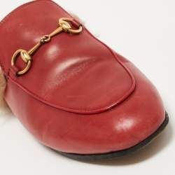 Pre Owned Gucci Dark Red Leather and Fur Princetown Flat Mules Size 38