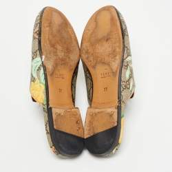 Gucci Multicolor Tian Print GG Supreme Canvas Horsebit Flat Mules Size 36