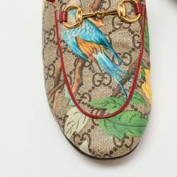Gucci Multicolor Tian Print GG Supreme Canvas Horsebit Flat Mules Size 36