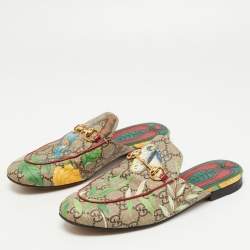 Gucci Multicolor Tian Print GG Supreme Canvas Horsebit Flat Mules Size 36