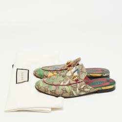 Gucci Multicolor Tian Print GG Supreme Canvas Horsebit Flat Mules Size 36