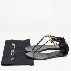 Pre Owned Gucci Black Suede and Leather Thong Ankle Strap Sandals Size 35.5