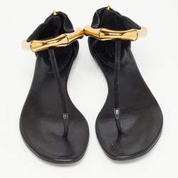 Pre Owned Gucci Black Suede and Leather Thong Ankle Strap Sandals Size 35.5