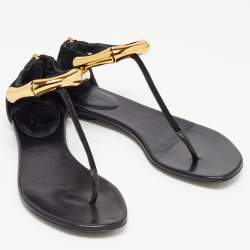 Pre Owned Gucci Black Suede and Leather Thong Ankle Strap Sandals Size 35.5