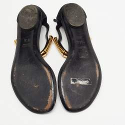 Pre Owned Gucci Black Suede and Leather Thong Ankle Strap Sandals Size 35.5