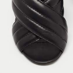 Gucci Black Quilted Leather Webby Criss Cross Open Toe Mules Size 37