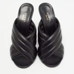 Gucci Black Quilted Leather Webby Criss Cross Open Toe Mules Size 37