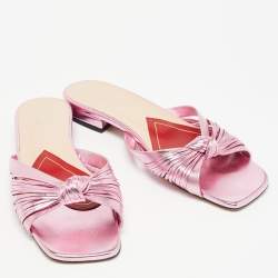 Pre Owned Gucci Metallic Pink Knotted Leather Flat Slides Size 38