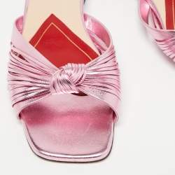 Pre Owned Gucci Metallic Pink Knotted Leather Flat Slides Size 38