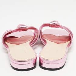 Pre Owned Gucci Metallic Pink Knotted Leather Flat Slides Size 38