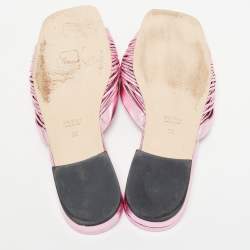 Pre Owned Gucci Metallic Pink Knotted Leather Flat Slides Size 38