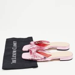 Pre Owned Gucci Metallic Pink Knotted Leather Flat Slides Size 38