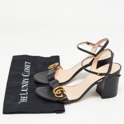 Gucci Black Leather GG Marmont Ankle Strap Sandals Size 39