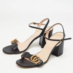 Gucci Black Leather GG Marmont Ankle Strap Sandals Size 39