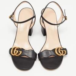 Gucci Black Leather GG Marmont Ankle Strap Sandals Size 39