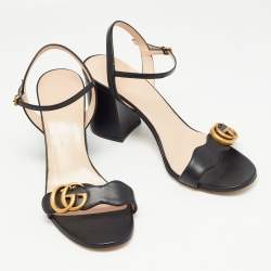 Gucci Black Leather GG Marmont Ankle Strap Sandals Size 39