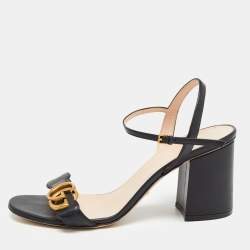 Gucci Black Leather GG Marmont Ankle Strap Sandals Size 39