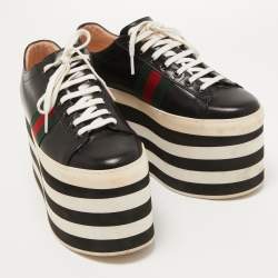 Gucci Black Leather Peggy Ace Platform Sneakers Size 40