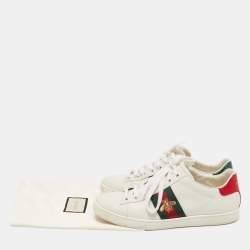Pre Owned Gucci White Leather Embroidered Bee Ace Sneakers Size 36.5