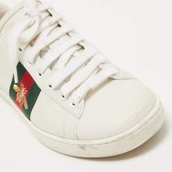Pre Owned Gucci White Leather Embroidered Bee Ace Sneakers Size 36.5