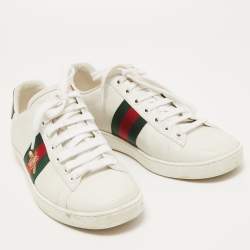 Pre Owned Gucci White Leather Embroidered Bee Ace Sneakers Size 36.5