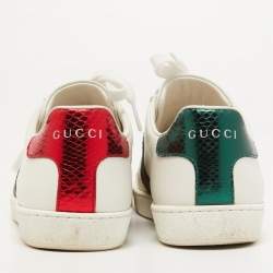 Pre Owned Gucci White Leather Embroidered Bee Ace Sneakers Size 36.5