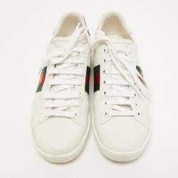 Pre Owned Gucci White Leather Embroidered Bee Ace Sneakers Size 36.5