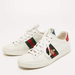 Pre Owned Gucci White Leather Embroidered Bee Ace Sneakers Size 36.5