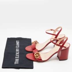 Pre Owned صندل غوتشي جي جي مارمونت جلد أحمر بحزام للكاحل مقاس 37.5