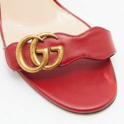 Pre Owned صندل غوتشي جي جي مارمونت جلد أحمر بحزام للكاحل مقاس 37.5