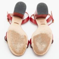 Pre Owned صندل غوتشي جي جي مارمونت جلد أحمر بحزام للكاحل مقاس 37.5