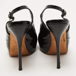 مملوكة مسبقًا Gucci Black Patent Leather Sofia Platform Slingback Sandals Size 37.5