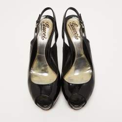 مملوكة مسبقًا Gucci Black Patent Leather Sofia Platform Slingback Sandals Size 37.5