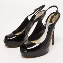 مملوكة مسبقًا Gucci Black Patent Leather Sofia Platform Slingback Sandals Size 37.5