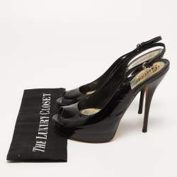 مملوكة مسبقًا Gucci Black Patent Leather Sofia Platform Slingback Sandals Size 37.5